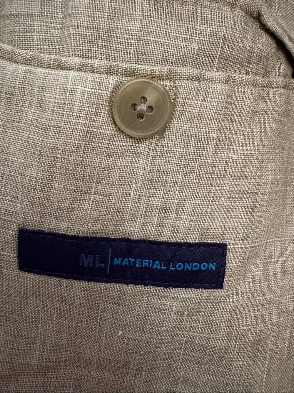 Material London 100% Linen Men's Beige/Khaki Sport Coat Two Button Blazer Sz:L